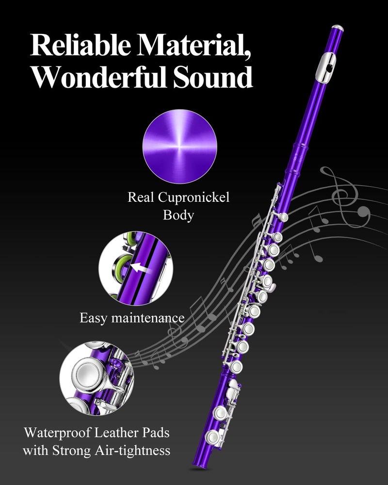 Eastar Closed Hole 16 Keys Flute for Beginner Kids Student with Fingering Chart, Cleaning Kit, Stand, Case, Gloves, Tuning Rod, Purple, EFL-1Pu - Image 5